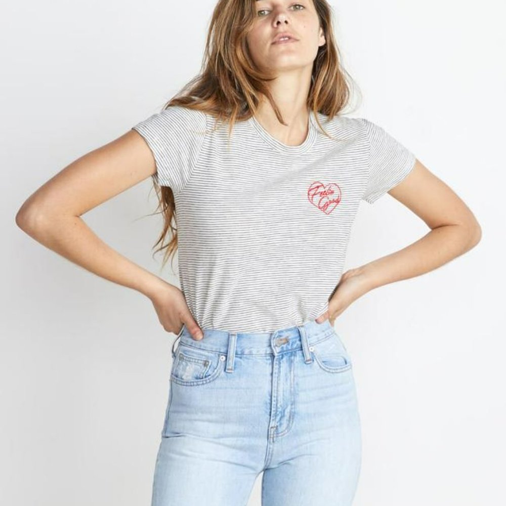 Marine Layer Feelin' Good Tee - Stripe with Embroidery - Size Small